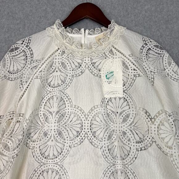 Sezane White Bianca 3/4 Sleeve Lace Blouse Size 40 Large - Picture 3 of 11